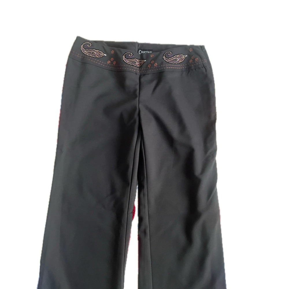 y2k 90s Womens Sz 12 Olive Green Paisley Embroidered Wide Leg Pants Millenium